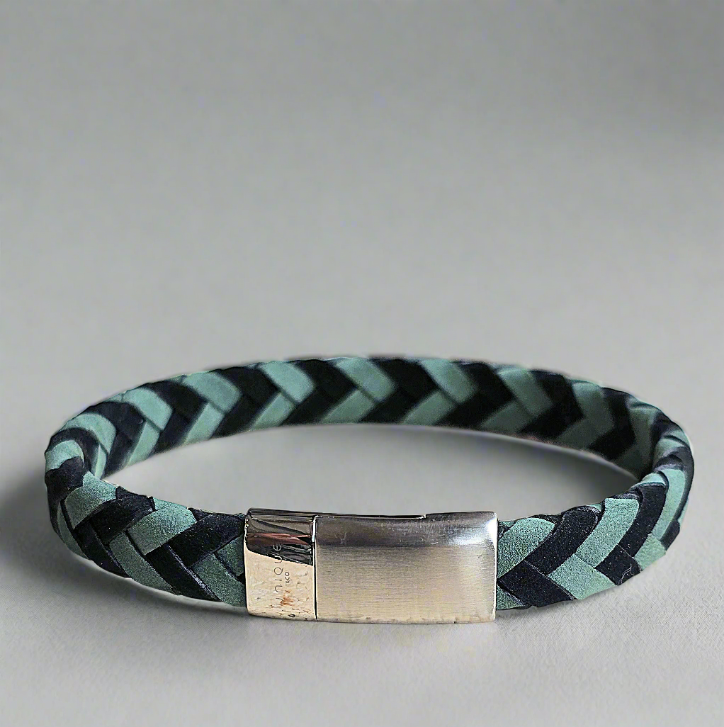 Unique & Co Black Green Wide Leather Bracelet
