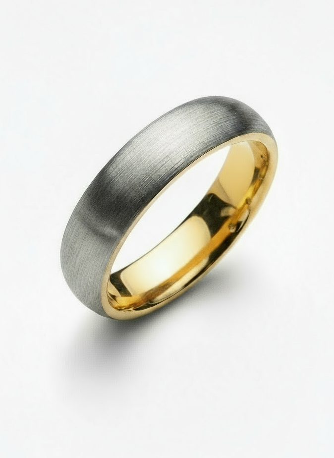 Tungsten Carbide Ring with Yellow Gold IP Interior