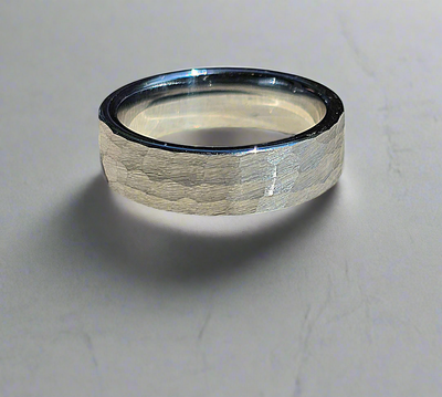 Unique & Co Tungsten Carbide Hammered White/Silver IP Ring