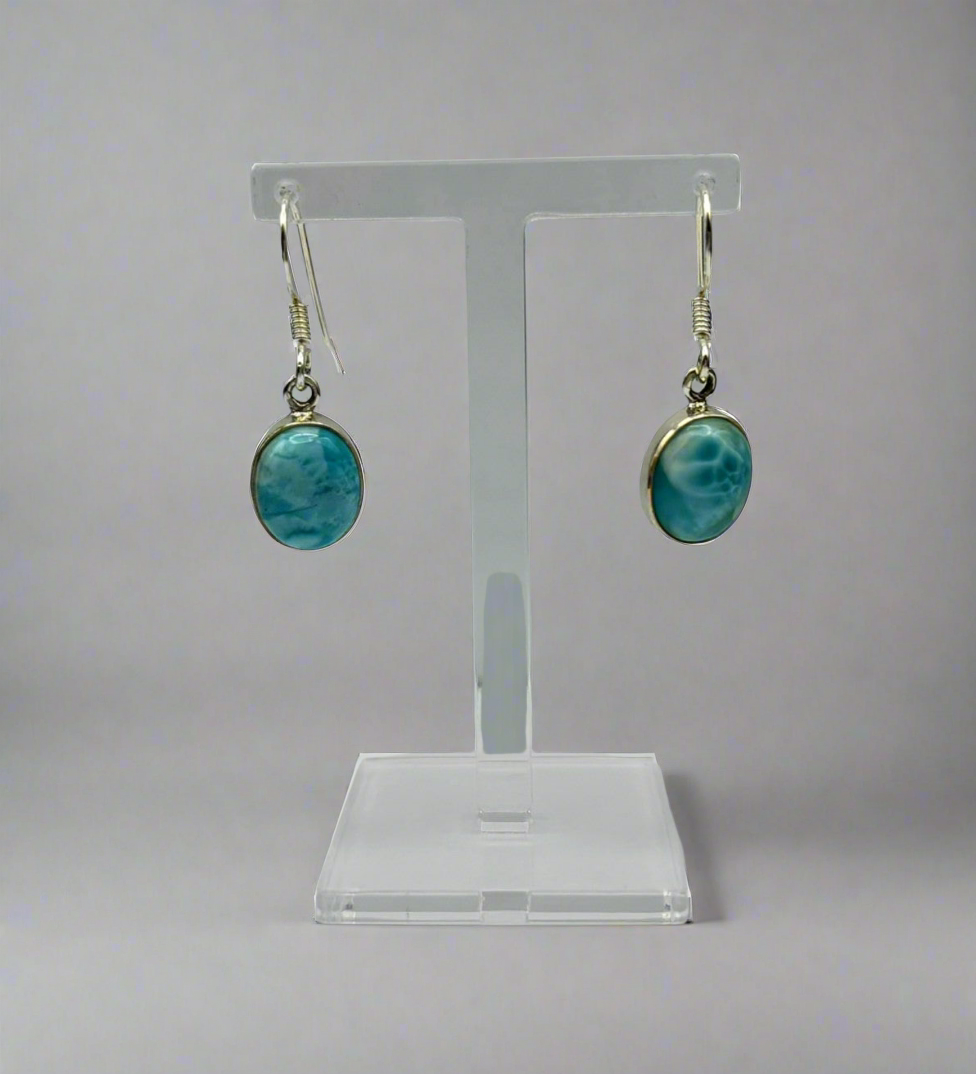 Sterling Silver Larimar Oval Earrings