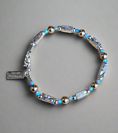 Gold and Blue Opal Silver Barrels Bracelet