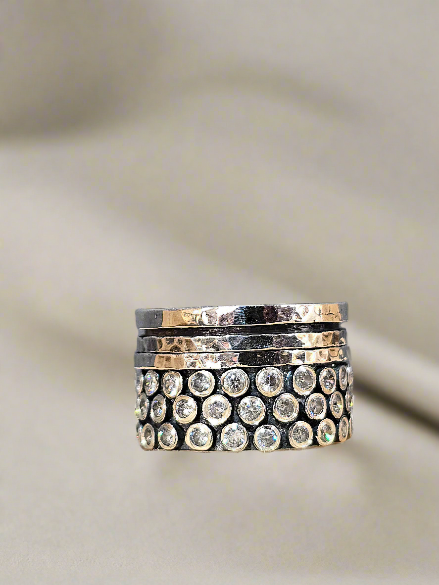 Yaron Morhaim Sterling Silver and Oxidised Spinning Ring with Cubic Zirconia