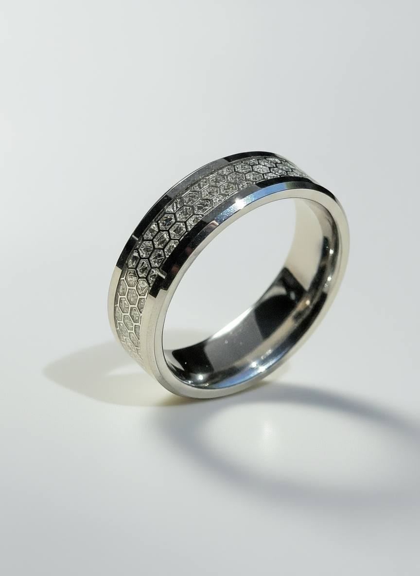 Tungsten Carbide Honeycomb Meteorite Paper Inlay Ring
