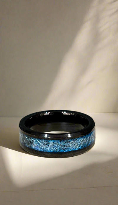 Unique & Co Tungsten Carbide and Meteorite Black/Blue Ring