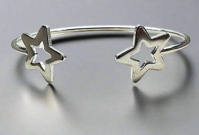 Sterling Silver Two Star Cuff Bangle