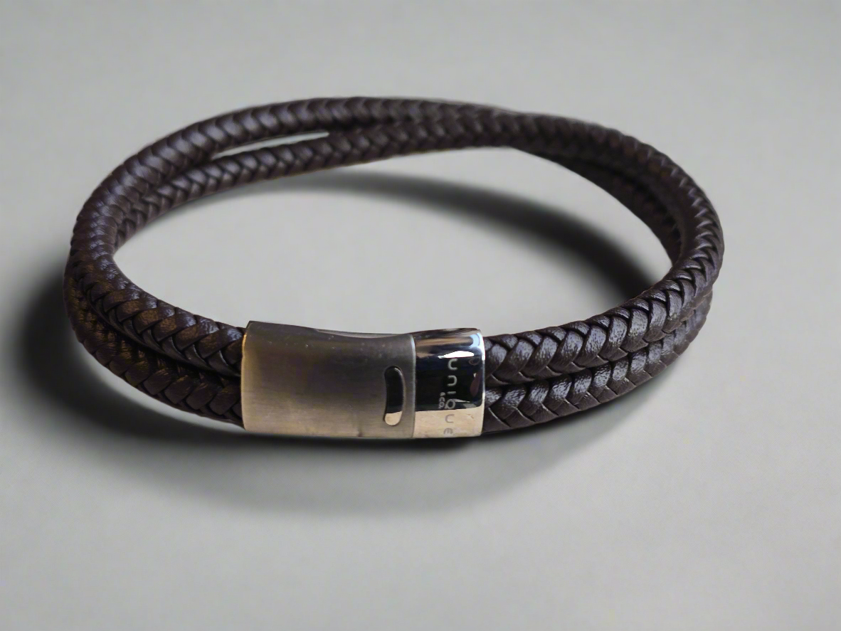 Unique & Co Magnetic Steel Clasp Double Row Leather Bracelet - Various Colours