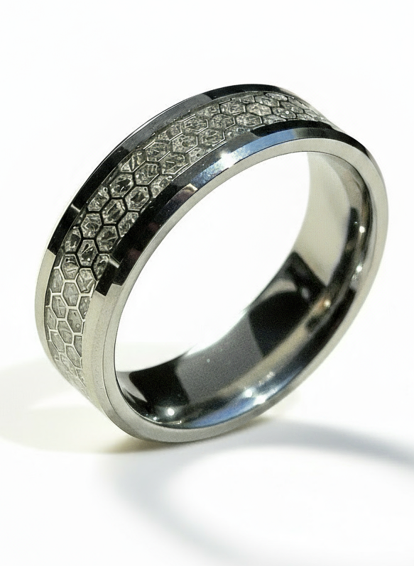 Tungsten Carbide Honeycomb Meteorite Paper Inlay Ring