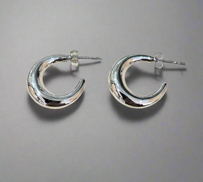 Sterling Silver Crescent Moon Hoop Earrings
