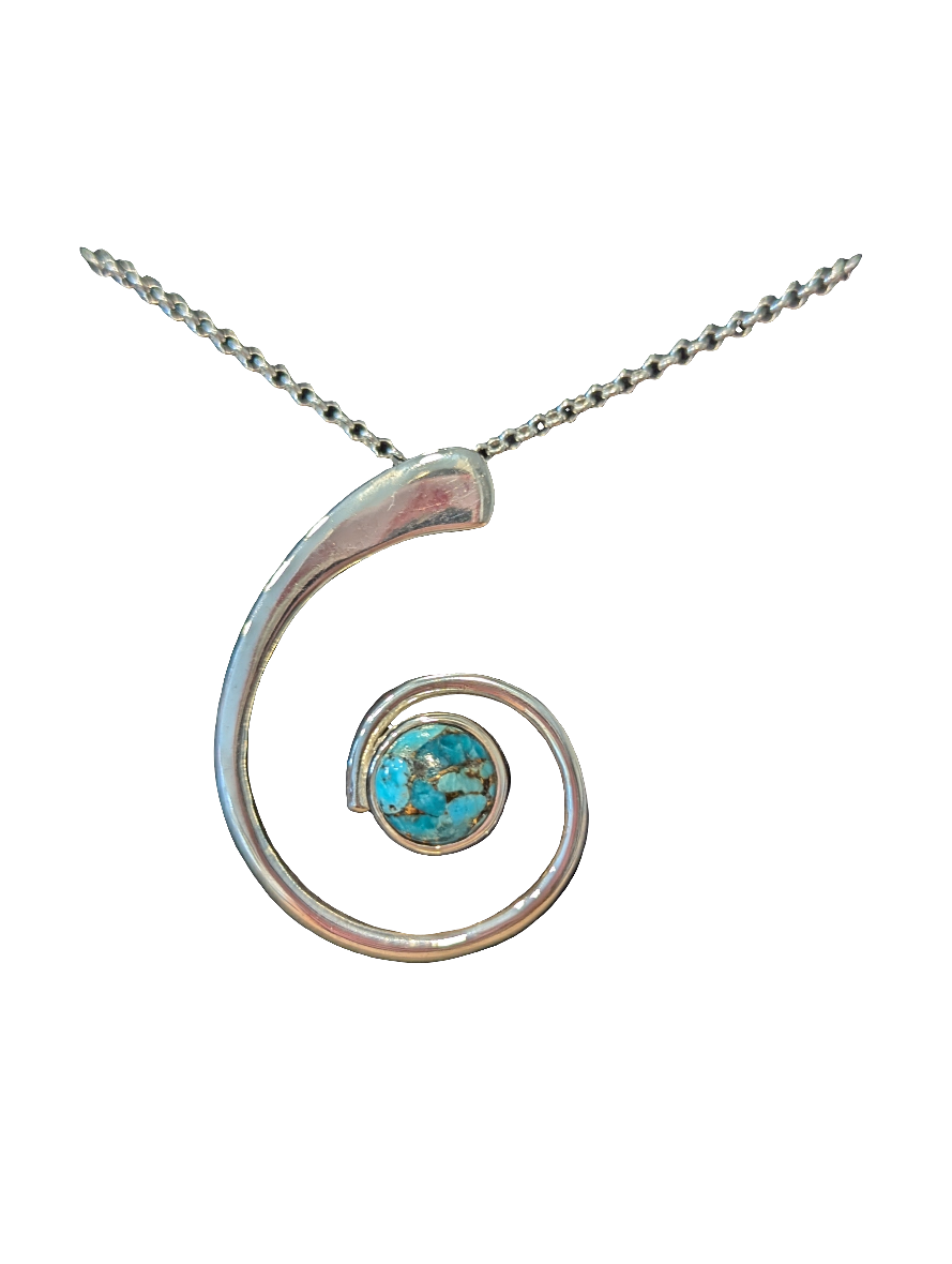 Silver and Blue Mojave Turquoise Swirl Pendant