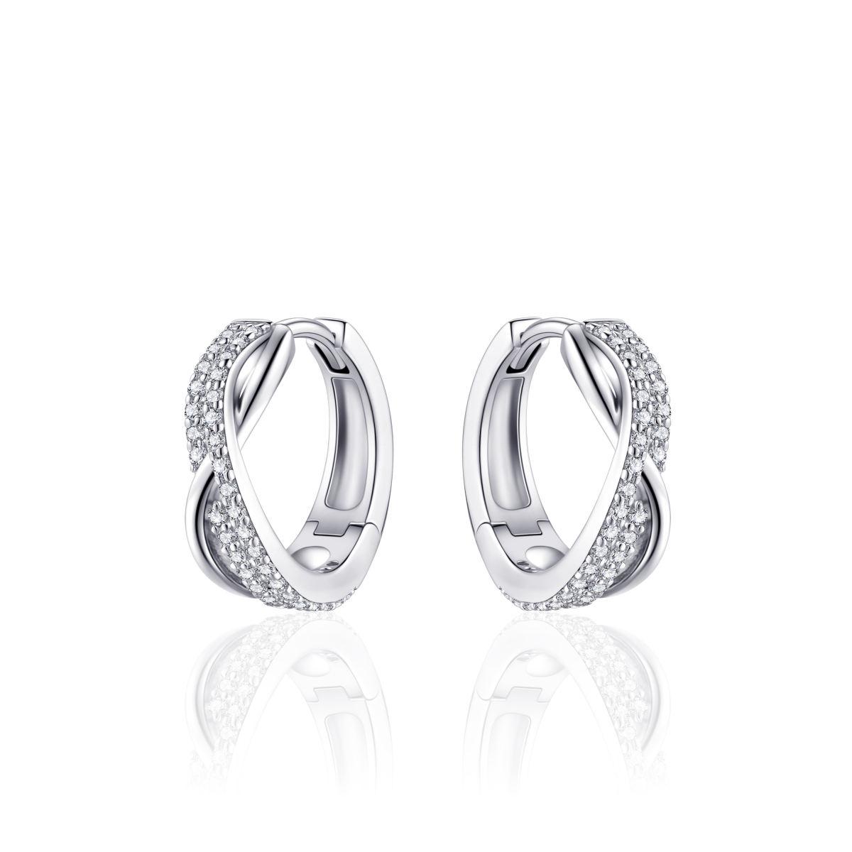 Sterling Silver Cubic Zirconia Crossover Hoop Earrings