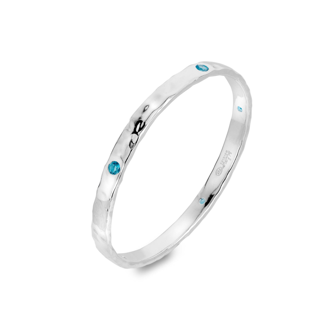 Sea Gems Sterling Silver Blue Topaz Textured Bangle