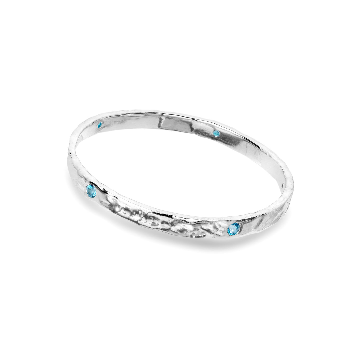 Sea Gems Sterling Silver Blue Topaz Textured Bangle