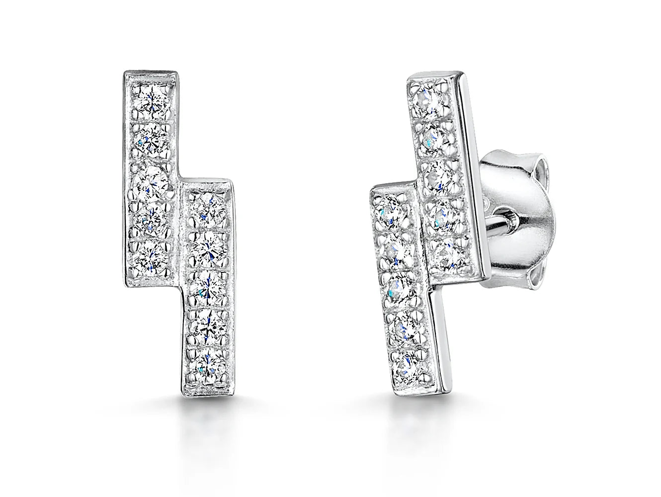 Jools Silver Cubic Zirconia Parallel Bar Stud Earrings