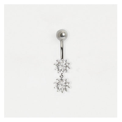 Silver Steel Crystal Belly Bar