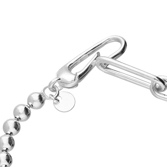 Sterling Silver Half Bead Half Paperlink Necklace