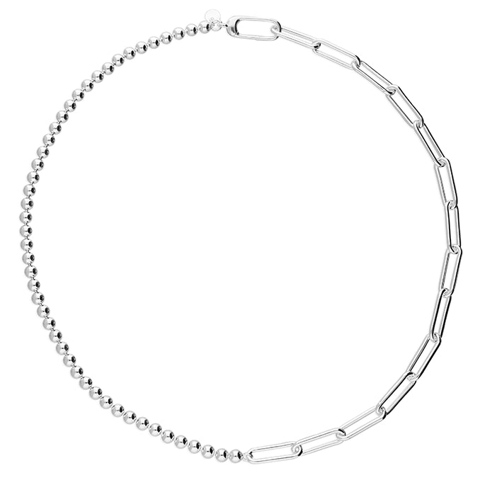 Sterling Silver Half Bead Half Paperlink Necklace