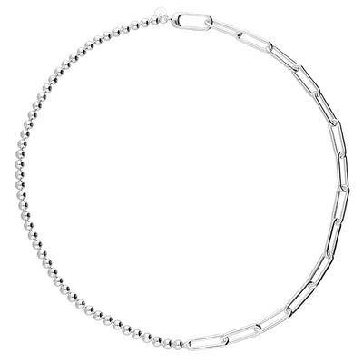 Sterling Silver Half Bead Half Paperlink Necklace