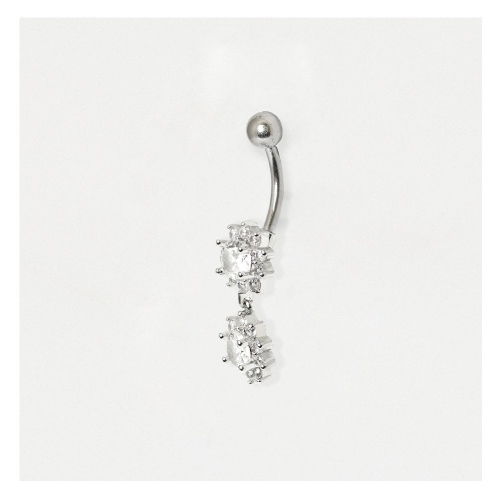 Silver Steel Crystal Belly Bar