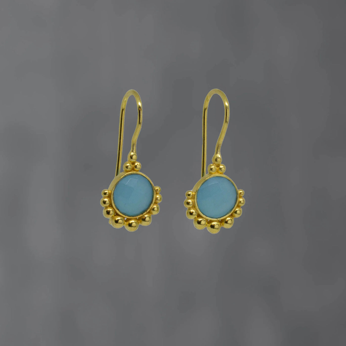 18ct Gold Vermeil Dot Blue Chalcedony Drop Earrings