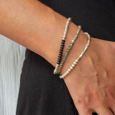 Silver Black Onyx and Mixed Metals Bracelet