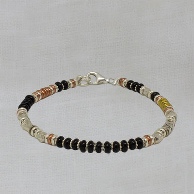 Silver Black Onyx and Mixed Metals Bracelet