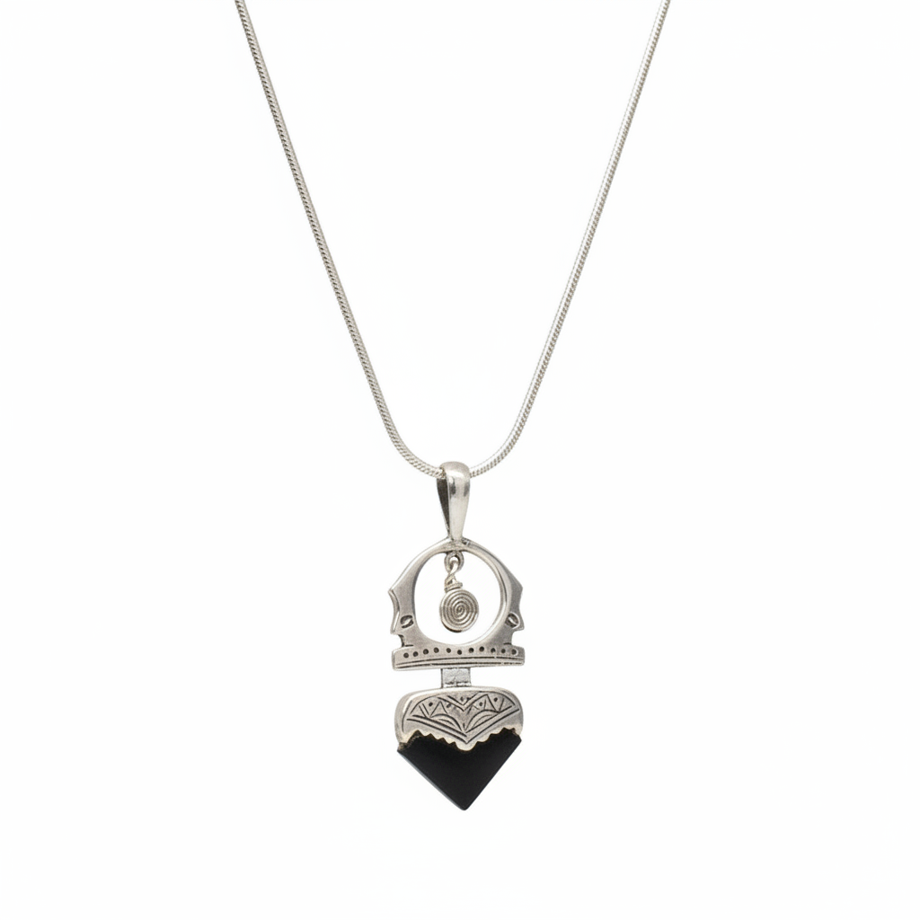 Sterling Silver Black Onyx Tuareg Pendant Necklace