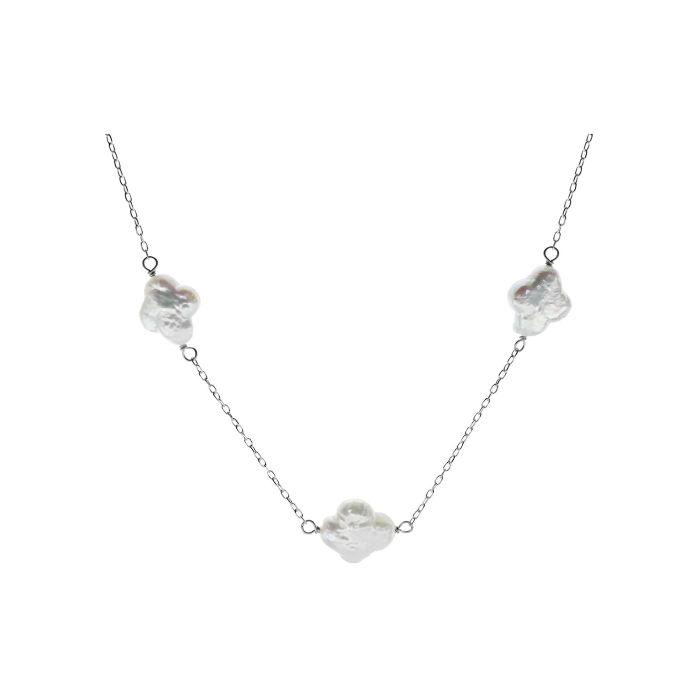 Sterling Silver Pearl Clover Necklace
