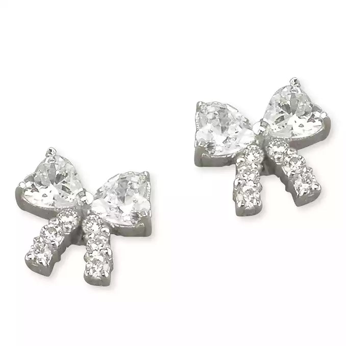 Sterling Silver Cubic Zirconia Bow Stud Earrings