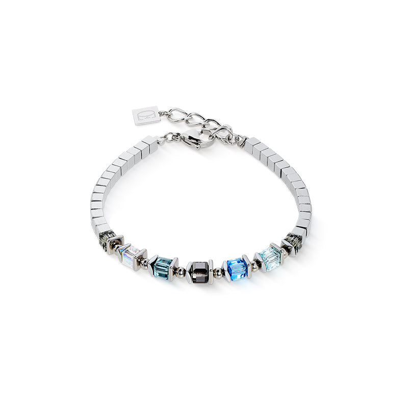 Coeur De Lion Sparkling Cubes Fusion Silver Blue Chain Bracelet