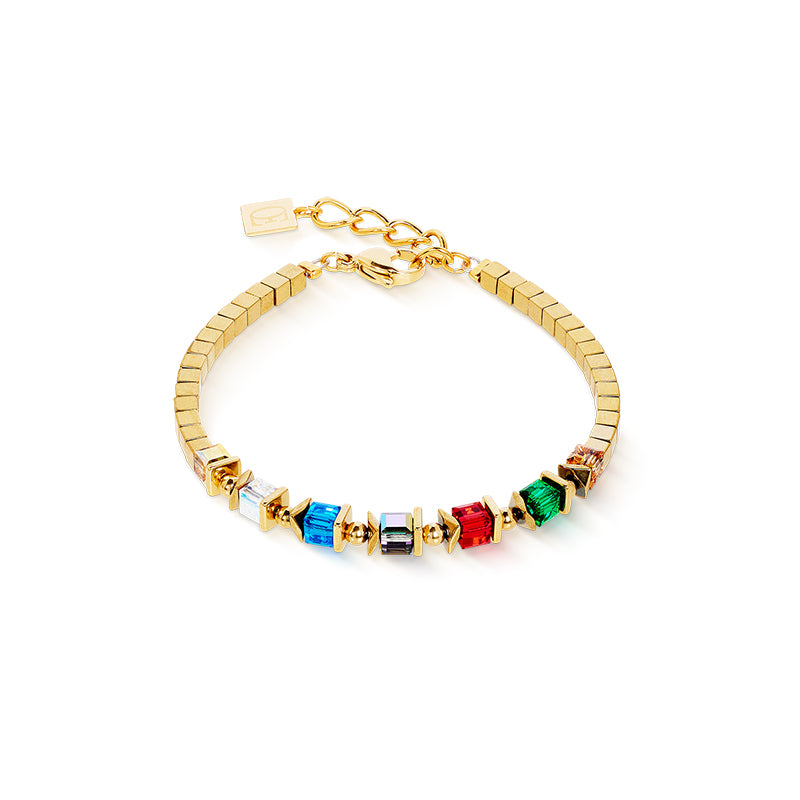 Coeur De Lion Sparkling Cubes Gold Multicolour Chain Bracelet
