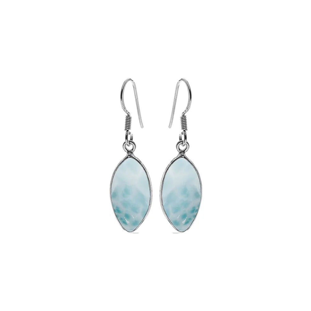 Sterling Silver Large Larimar Marquis Drop Earrings