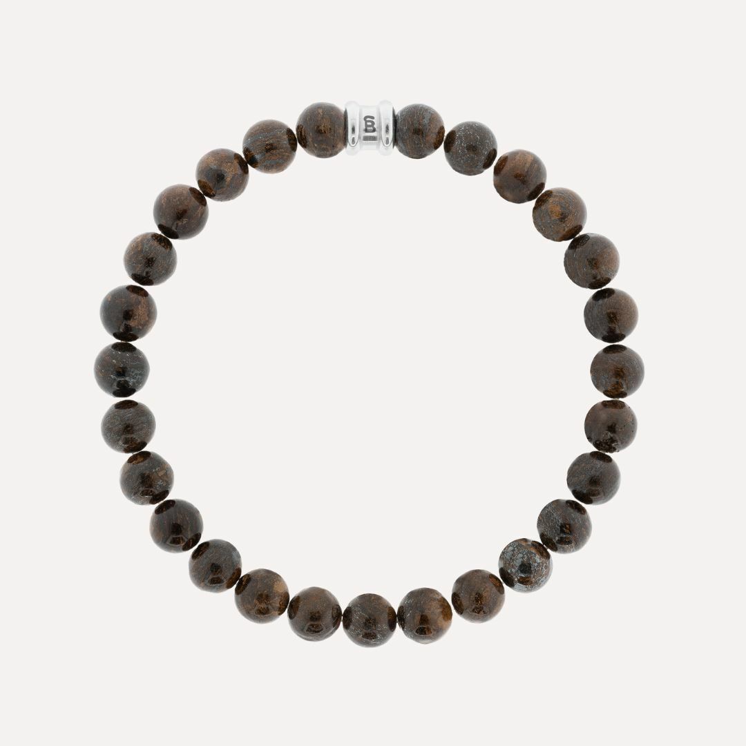 Brushed Silver Bronzite Round Beaded Bracelet