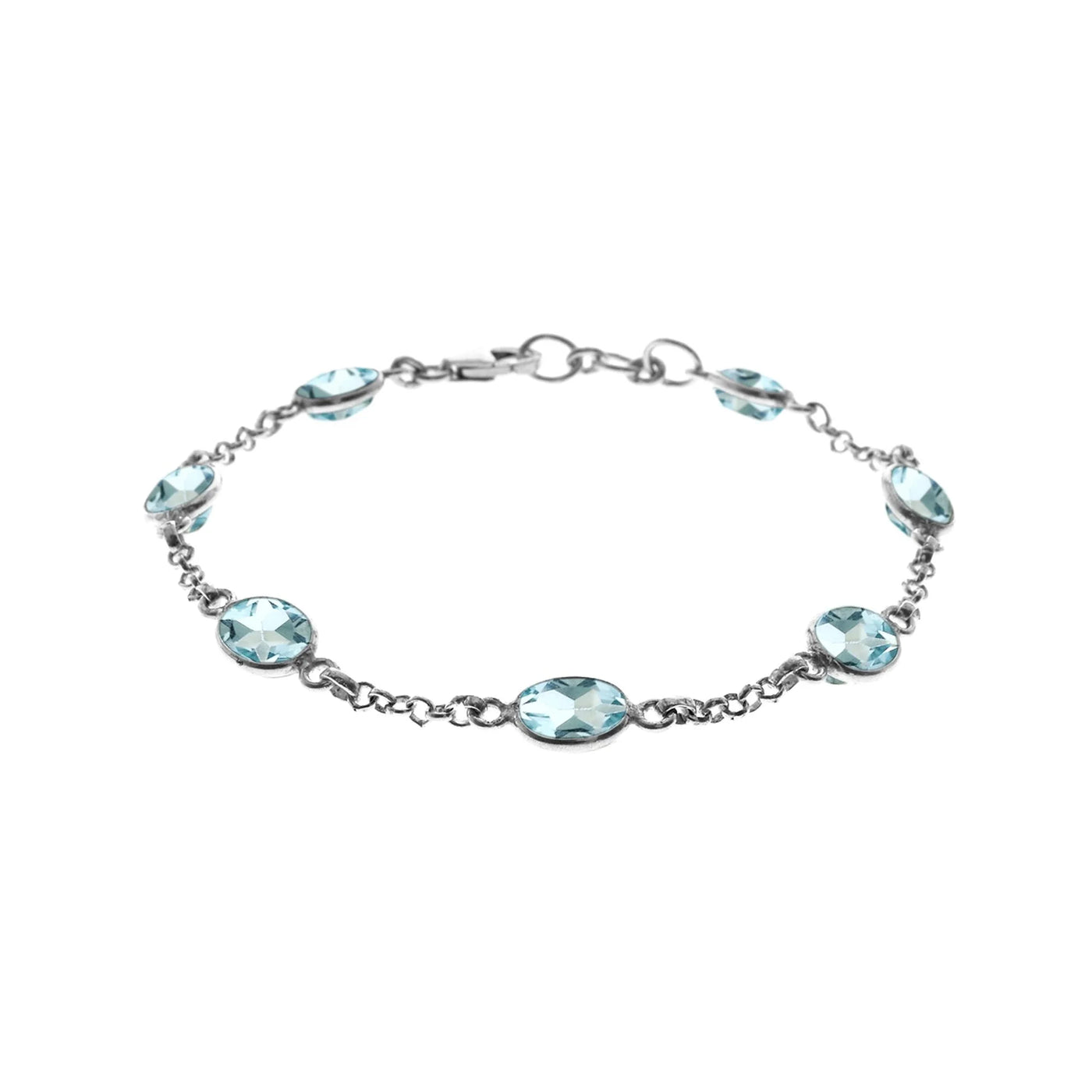 Sterling Silver Blue Topaz Bezel-Set Chain Bracelet
