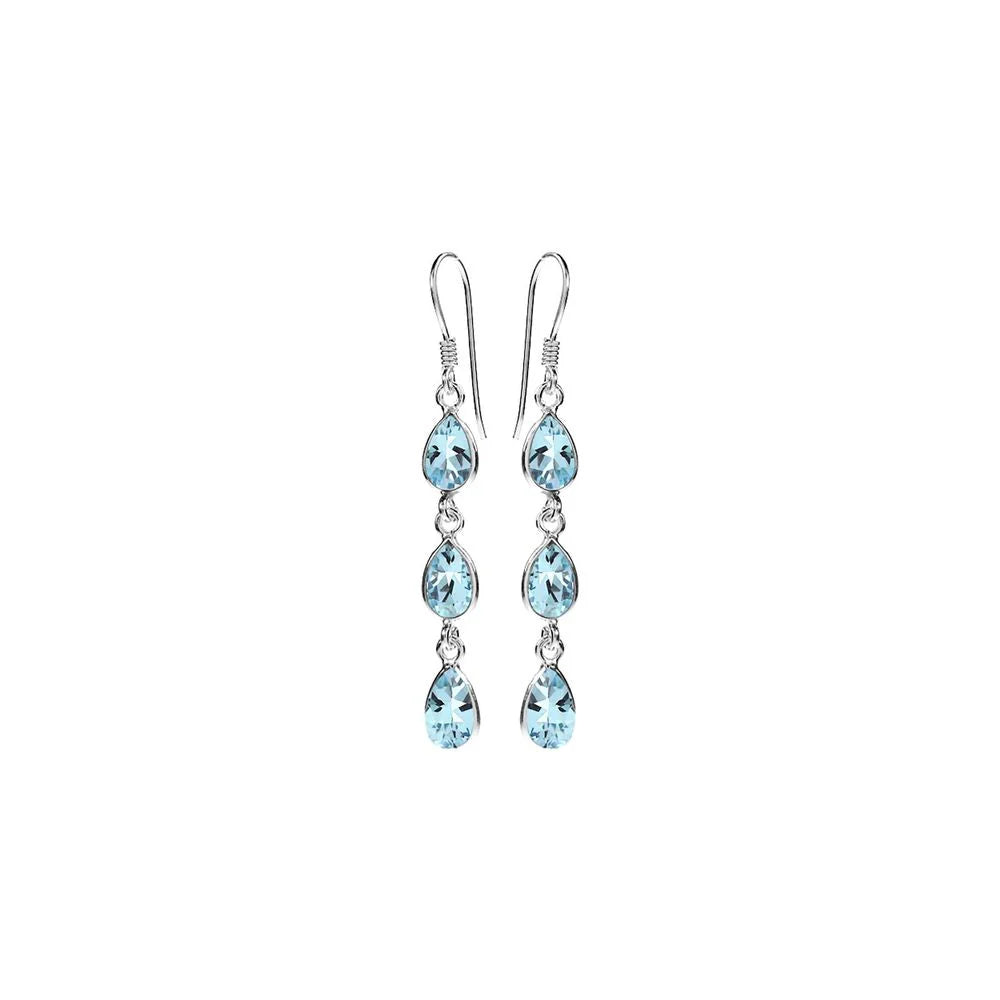 Sterling Silver Triple Teardrop Blue Topaz Earrings