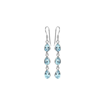 Sterling Silver Triple Teardrop Blue Topaz Earrings