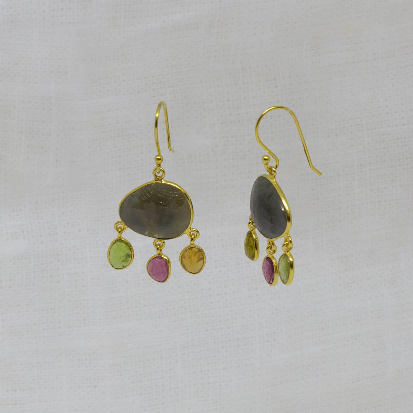 18ct Gold Vermeil Blue Sappphire Tourmaline Drop Earrings