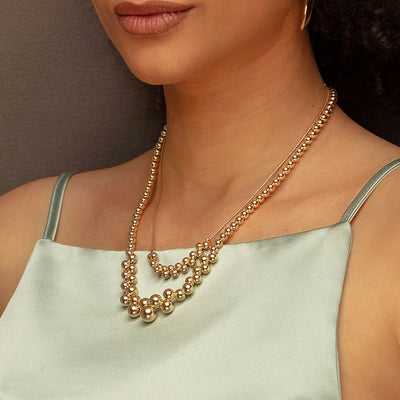 18ct Gold Plated Silver Central Double Bead Necklace