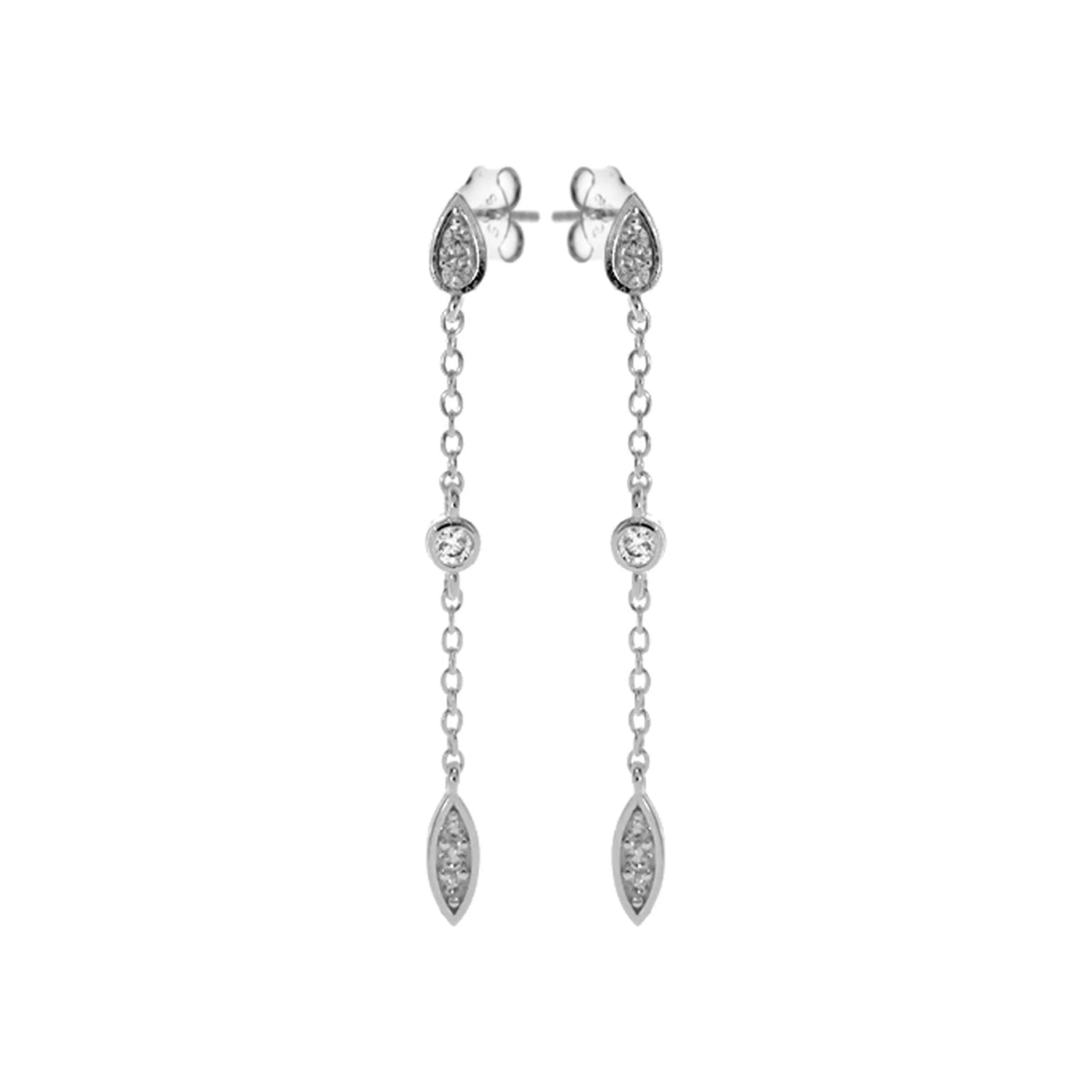 Sterling Silver Cubic Zirconia Chain Drop Earrings