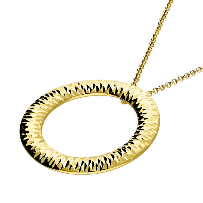 18ct Gold Plated Diamond-Cut Circle Pendant Necklace