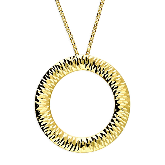 18ct Gold Plated Diamond-Cut Circle Pendant Necklace