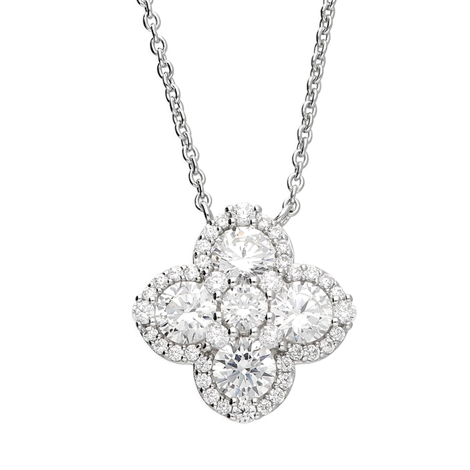 Sterling Silver Cubic Zirconia Quatrefoil Clover Necklace