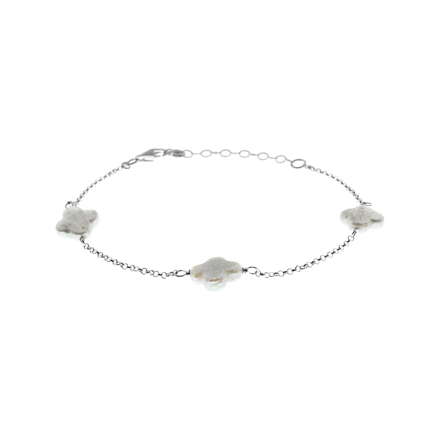 Sterling Silver Pearl Clover Chain Bracelet