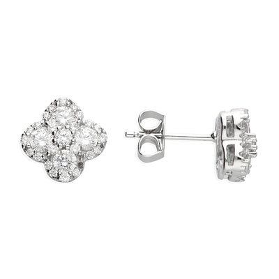 Sterling Silver Cubic Zirconia Quatrefoil Clover Stud Earrings