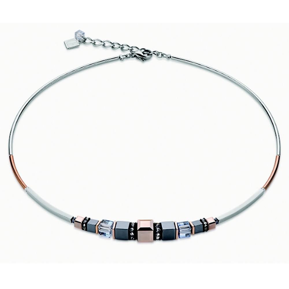 Coeur De Lion Stainless Steel Ice Blue Cube Necklace
