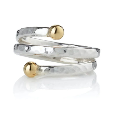 Lavan Yellow Gold and Silver Hammered Spiral Ring