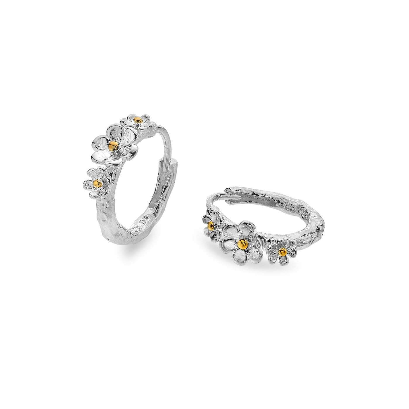 Sterling Silver Gold Vermeil Daisy Cluster Hoop Earrings