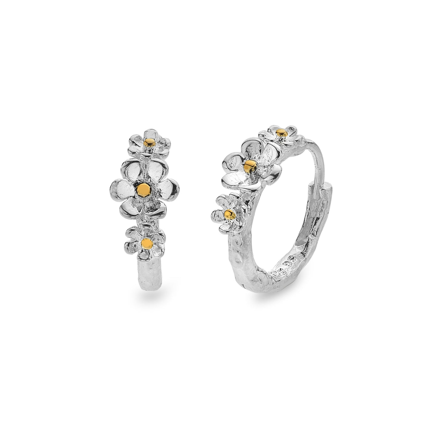 Sterling Silver Gold Vermeil Daisy Cluster Hoop Earrings