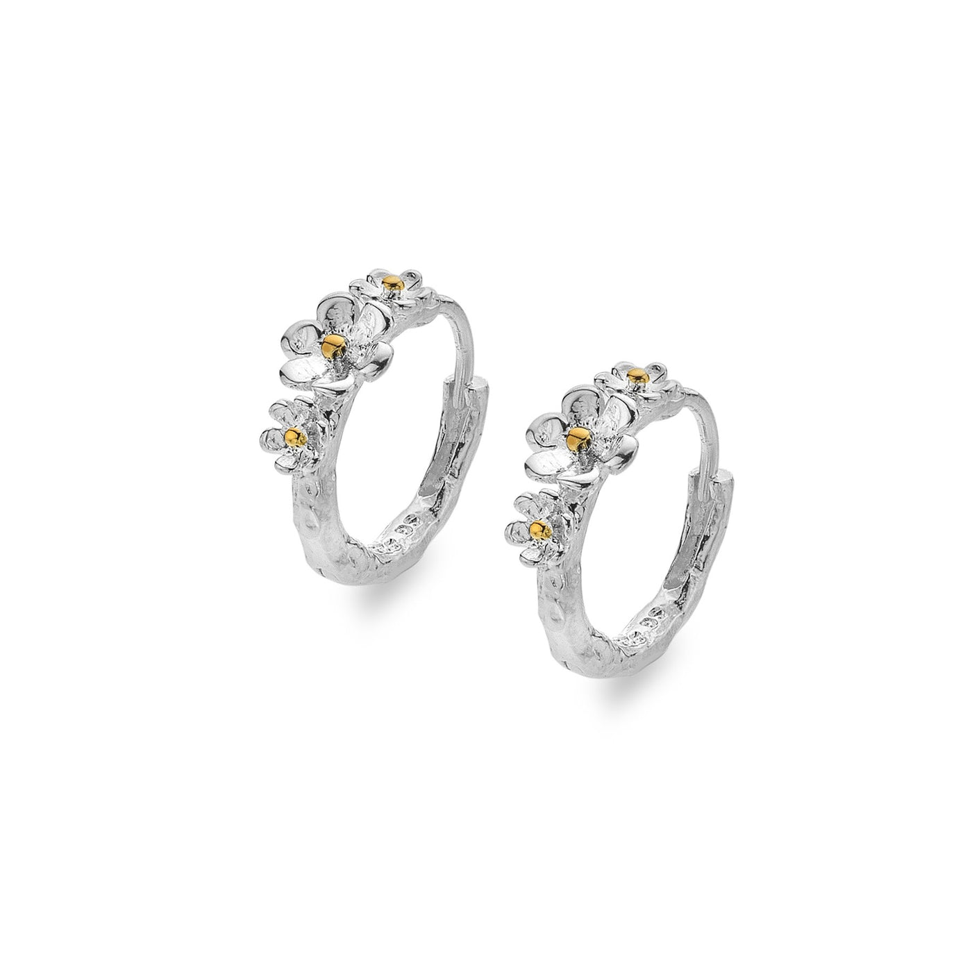 Sterling Silver Gold Vermeil Daisy Cluster Hoop Earrings