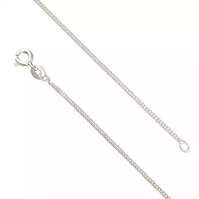 A sterling silver curb chain necklace with a light diamond-cut design, showing the front view on a white background.