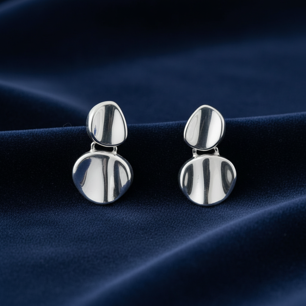 Sterling Silver Concave Disc Drop Earrings